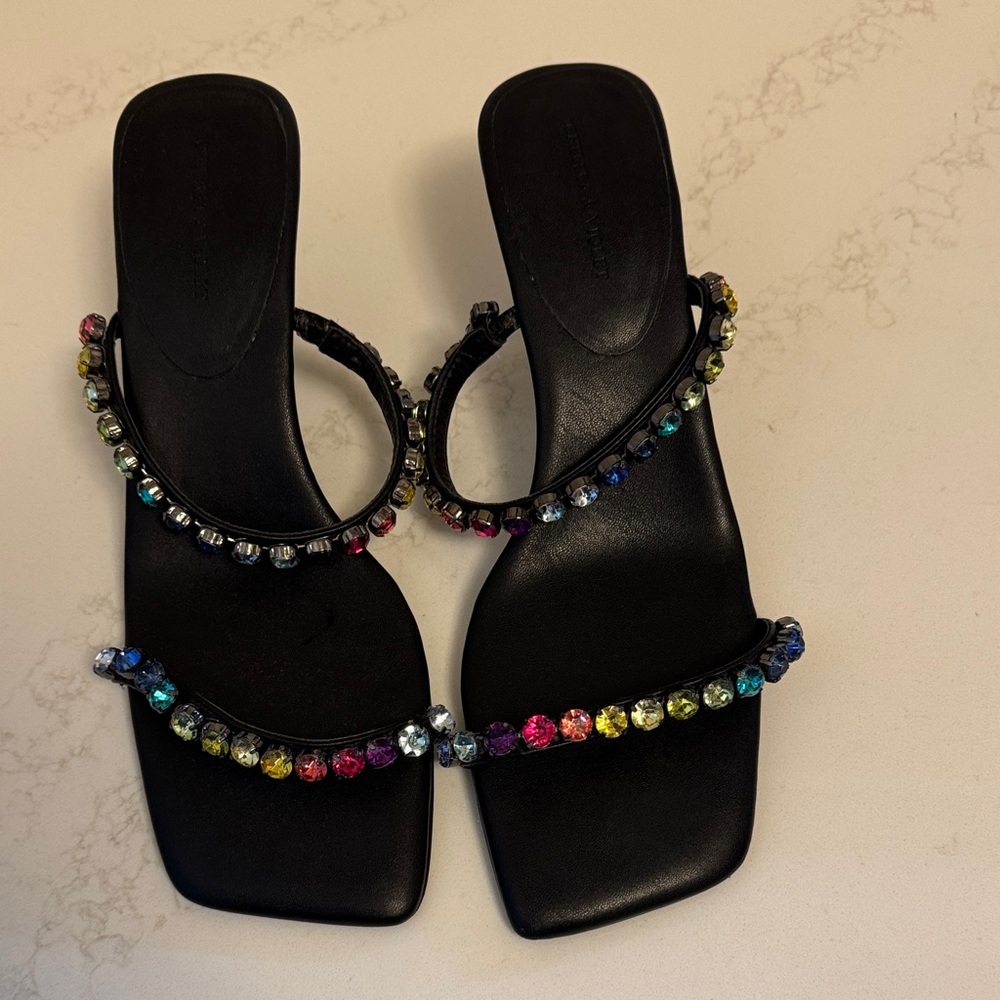 Chelsea & Violet Black Heels with Colorful Gem Embellishments